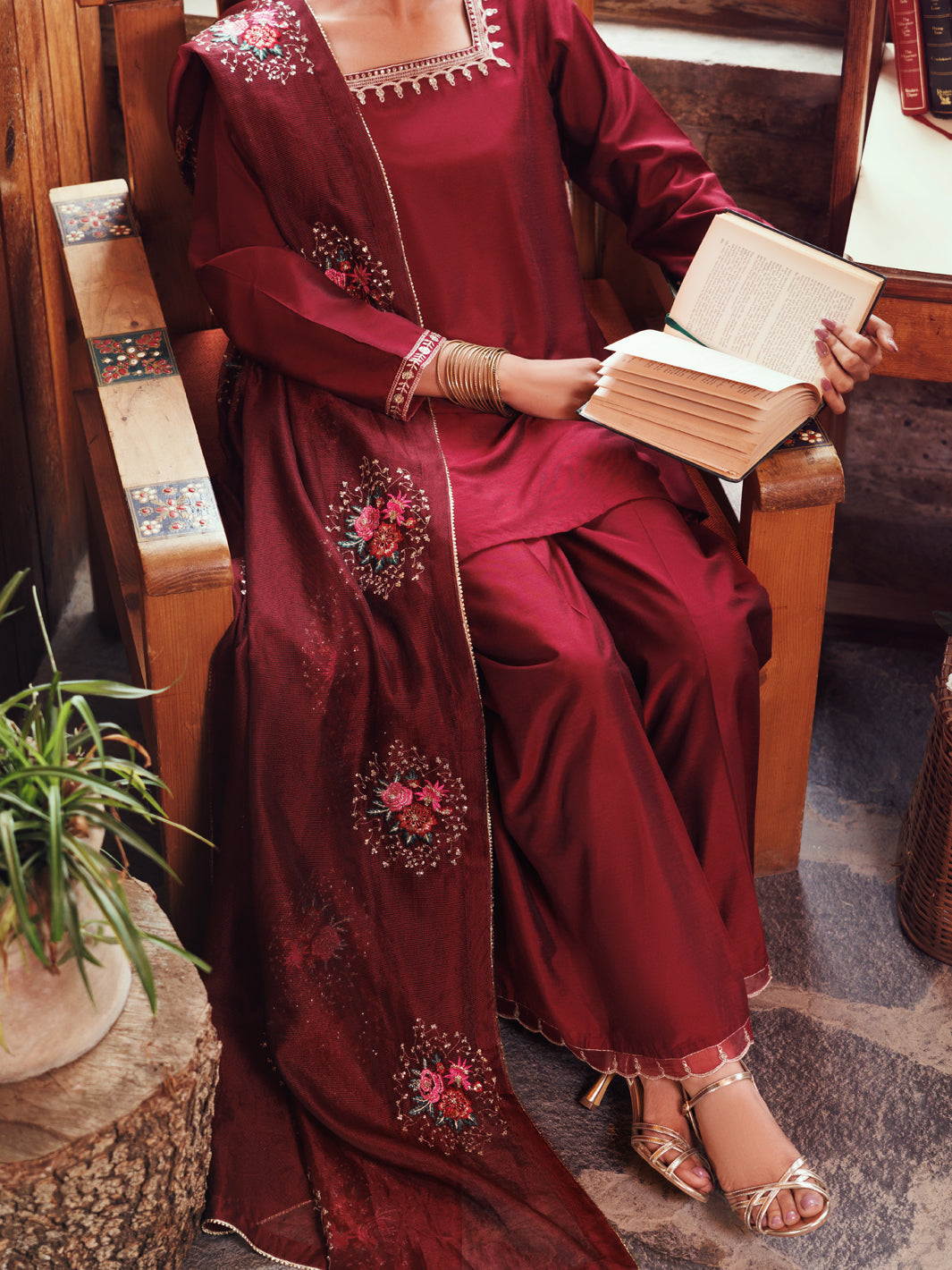 Poly Cotton Maroon Stitched Suit - Almirah