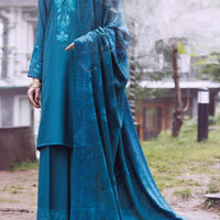 Velvet Stripe Teal Stitched Suit - Almirah