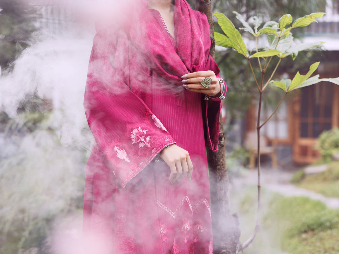Velvet Stripe Pink Stitched Suit - Almirah