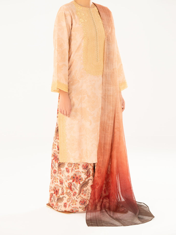 Jacquard Khaki Stitched Suit - Almirah