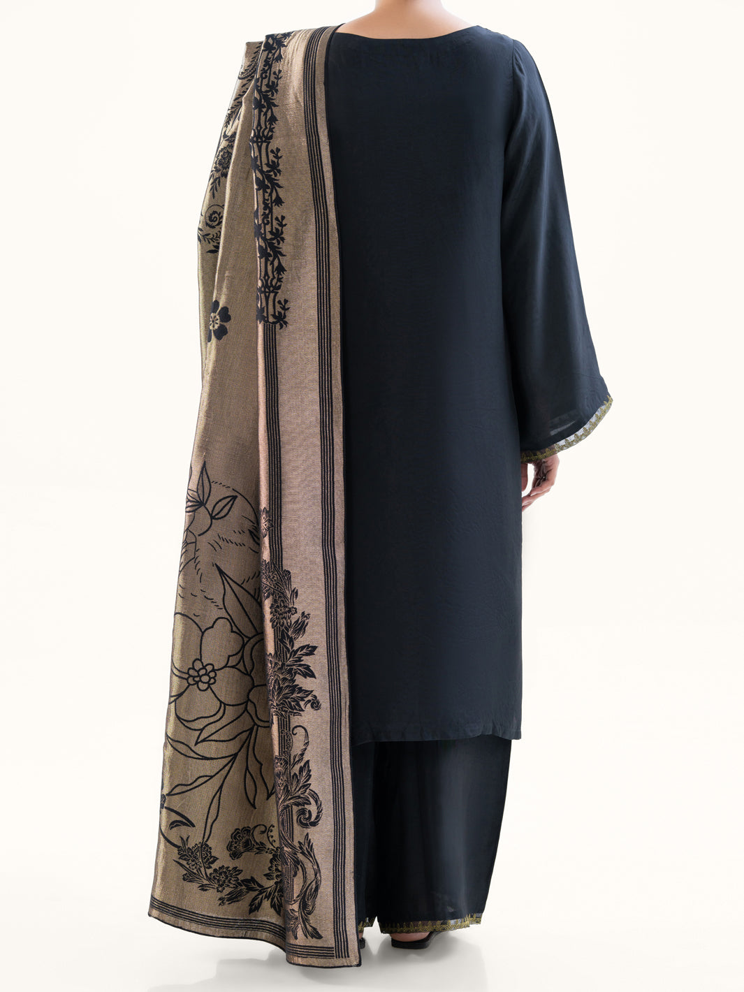Silk Black Stitched Suit - Almirah