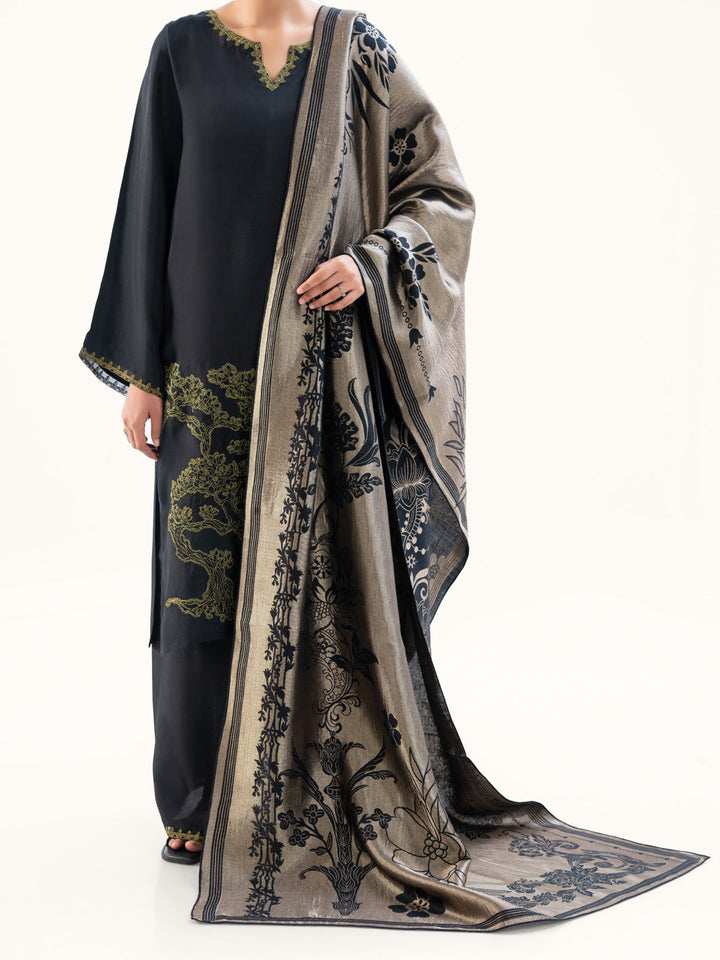 Taffeta Silk Black Unstitched Suit - Almirah