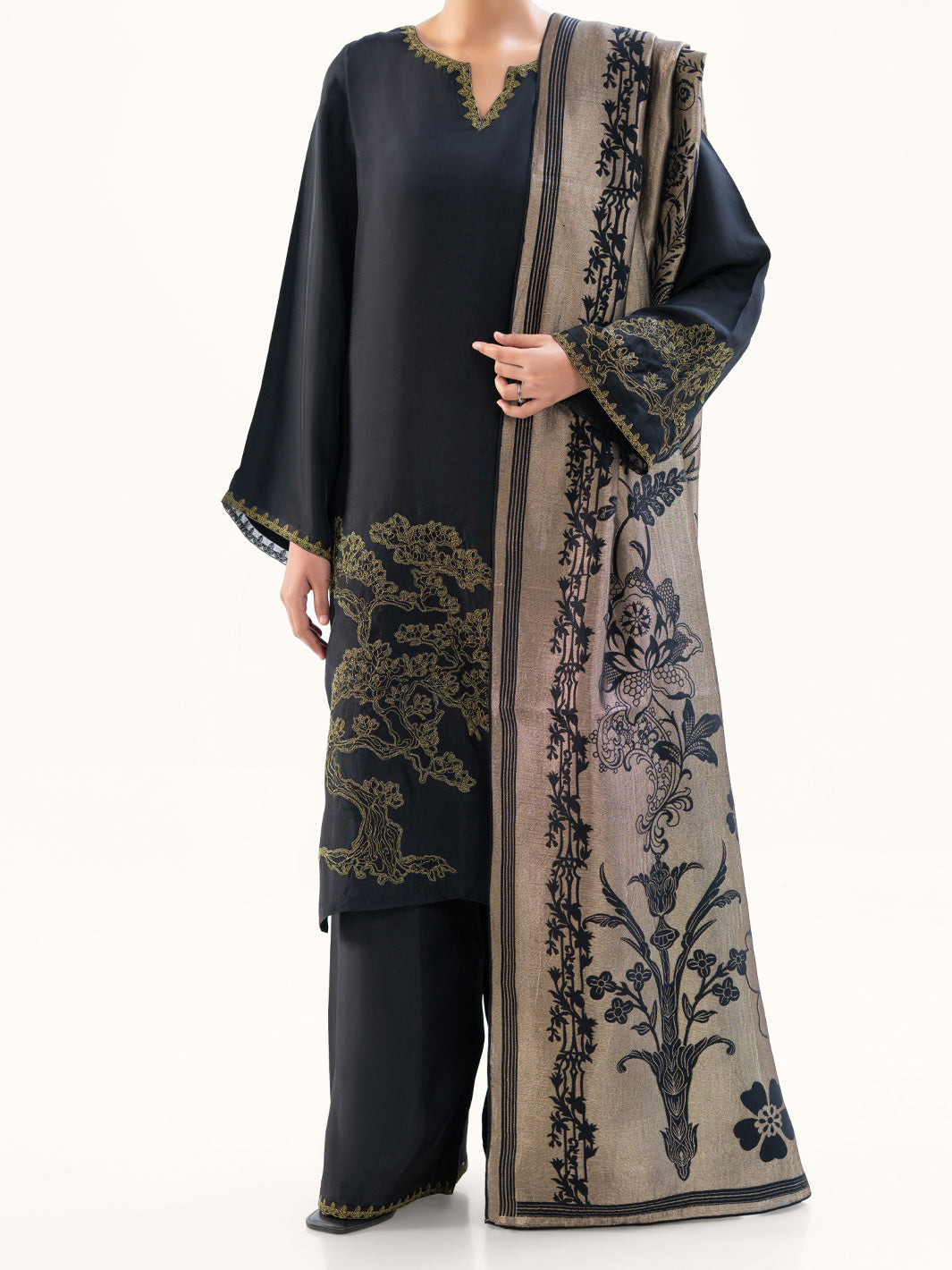 Taffeta Silk Black Unstitched Suit - Almirah