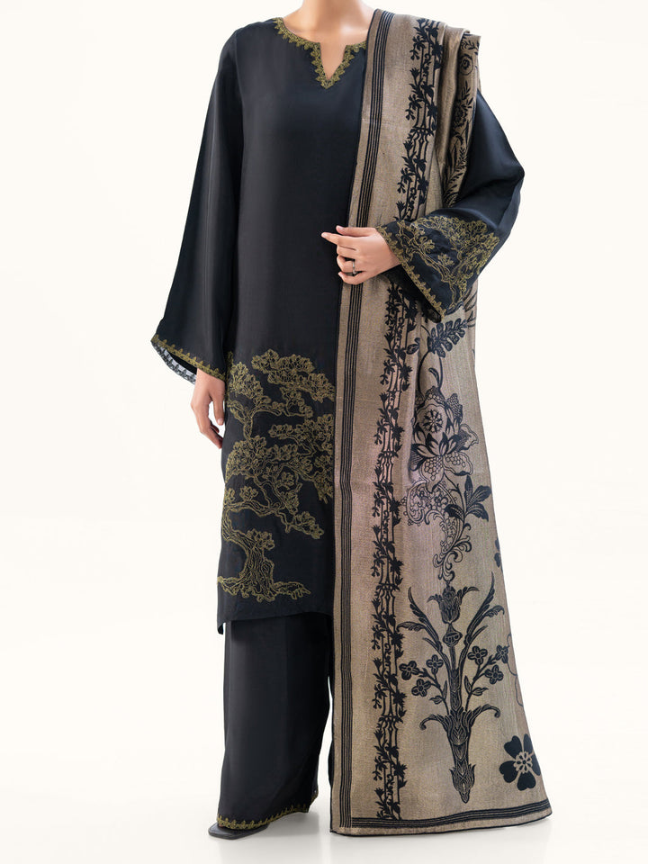 Taffeta Silk Black Unstitched Suit - Almirah