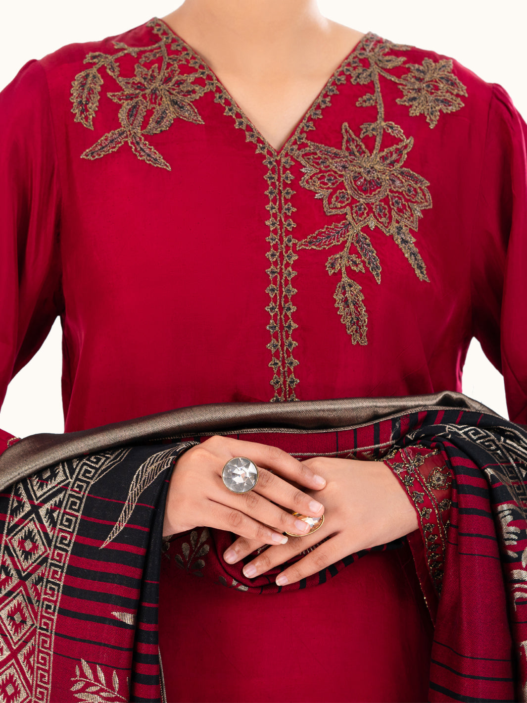Silk Red Stitched Suit - Almirah
