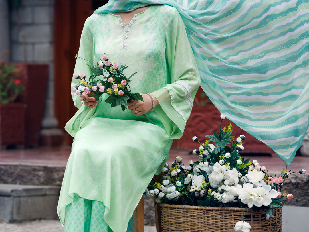 Thai Silk Light Green Stitched Suit - Almirah