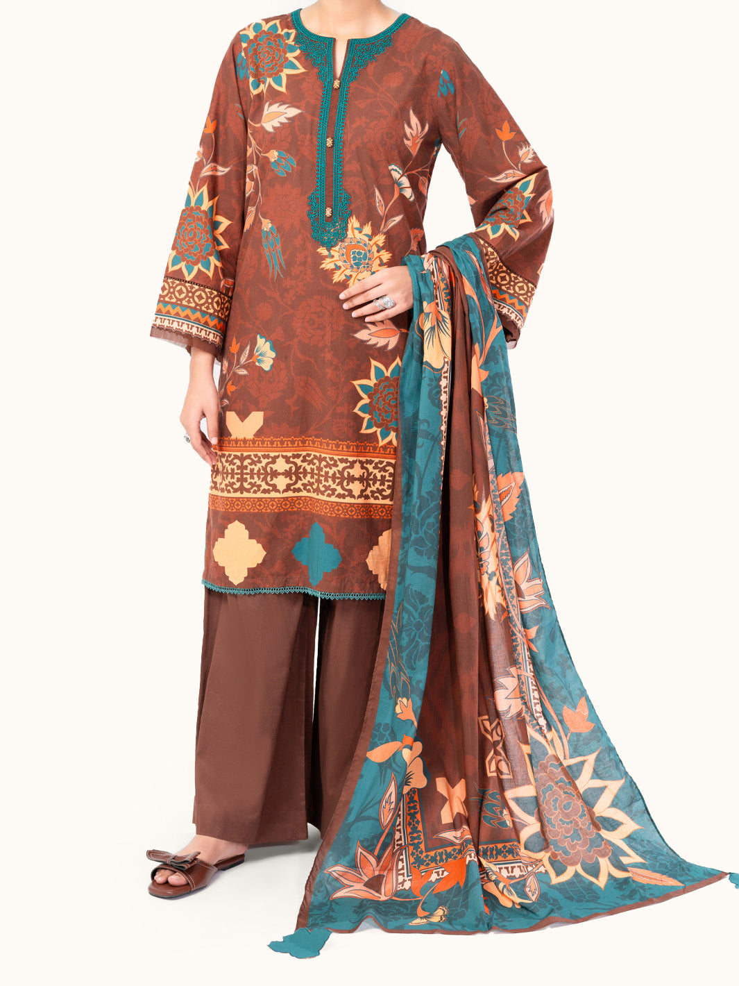 Cambric Brown Stitched Suit - Almirah