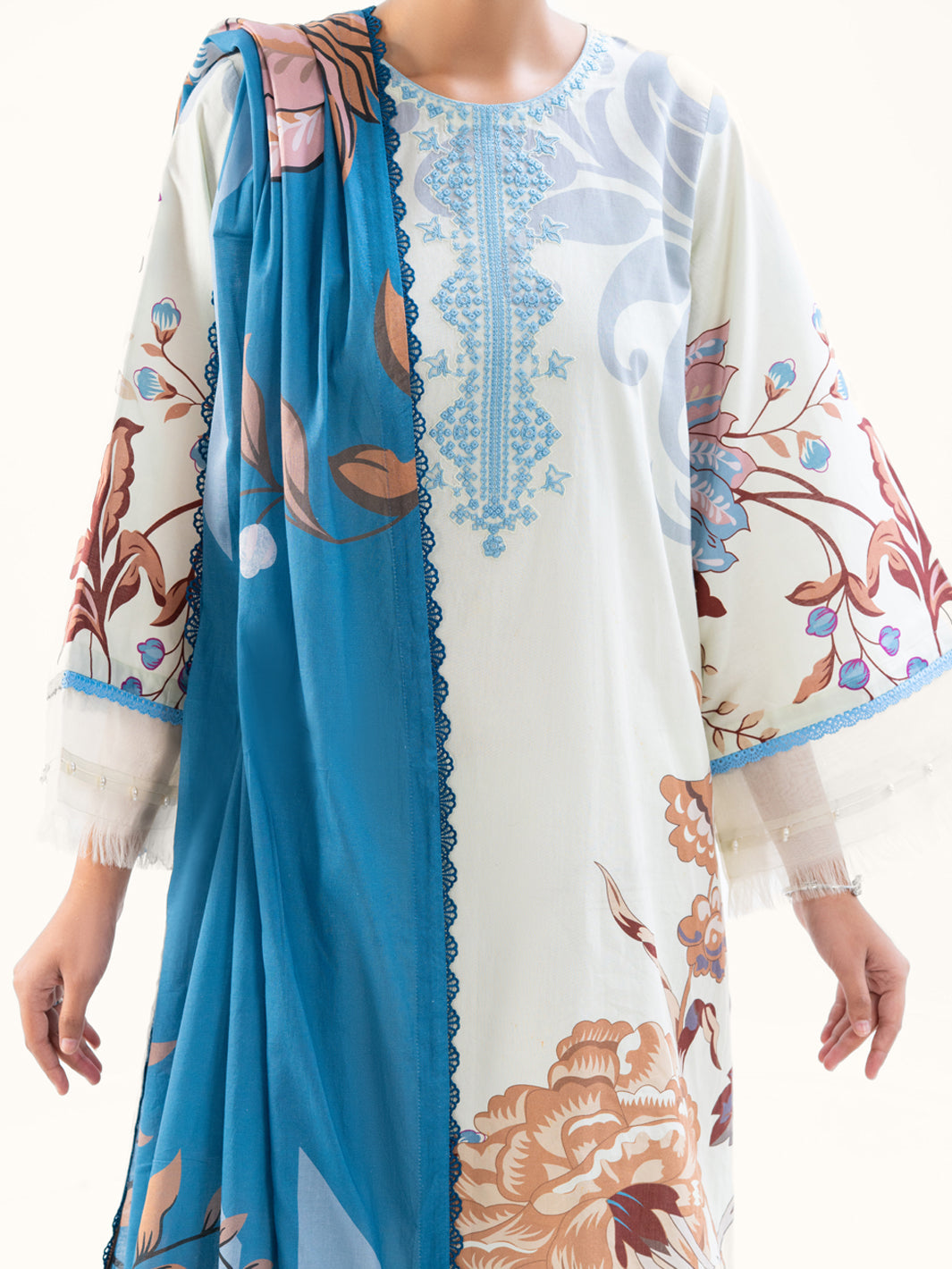 Cambric Cream Unstitched Suit - Almirah