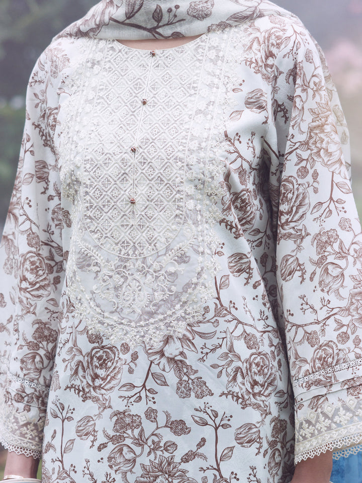 Jacquard Beige Unstitched Suit - Almirah