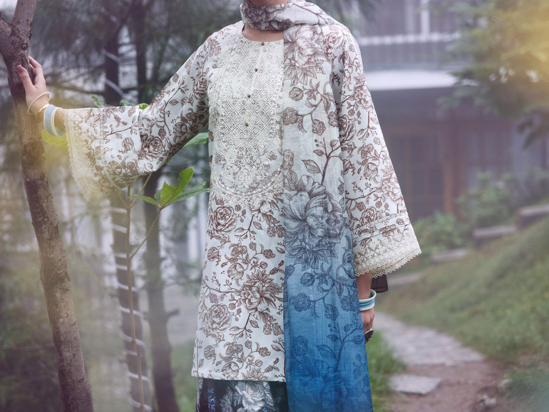 Jacquard Beige Unstitched Suit - Almirah