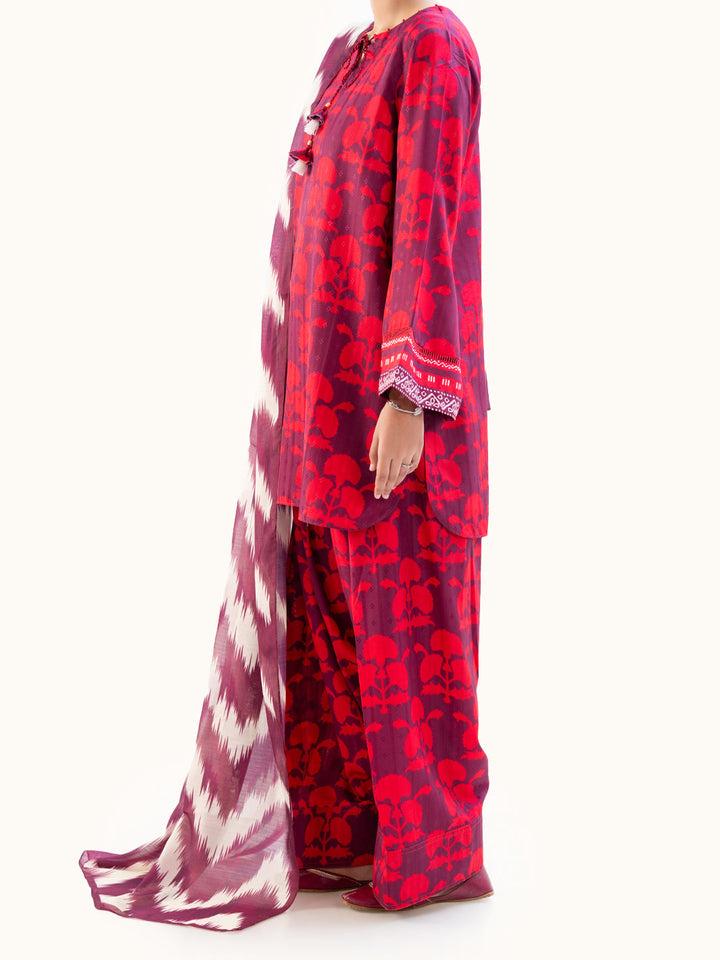 Lino Kara Plum Unstitched Suit - Almirah