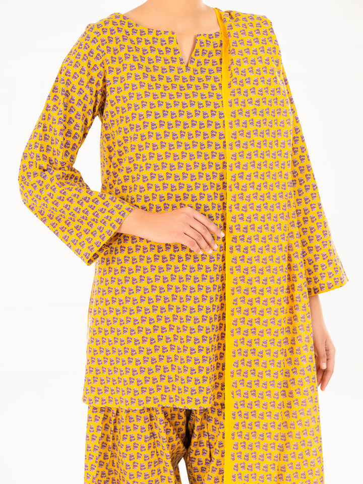 Cambric Mustard Stitched Suit - Almirah