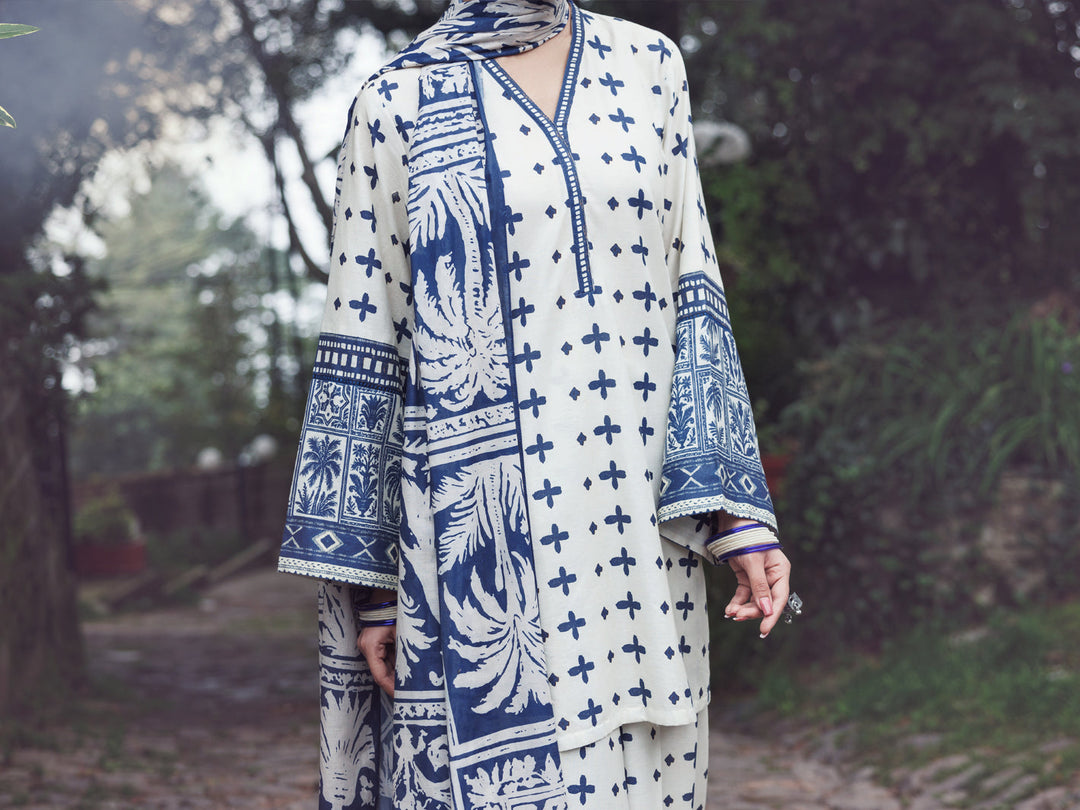 Cambric Off White Stitched Suit - Almirah