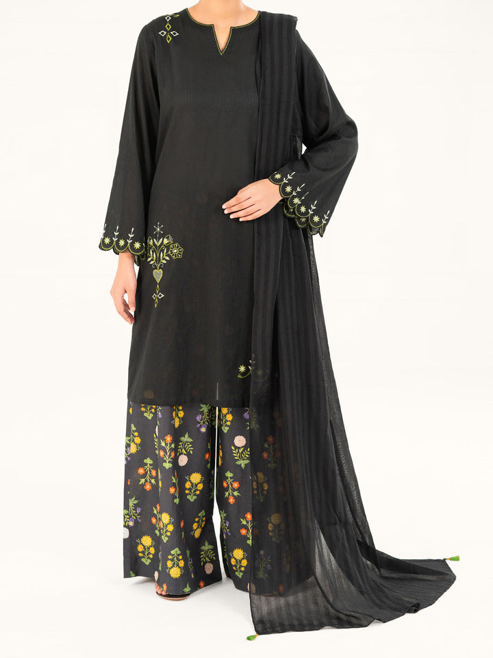 Dobby Black Stitched Suit - Almirah