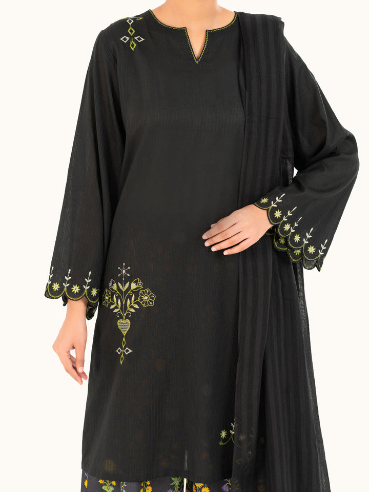 Dobby Black Stitched Suit - Almirah