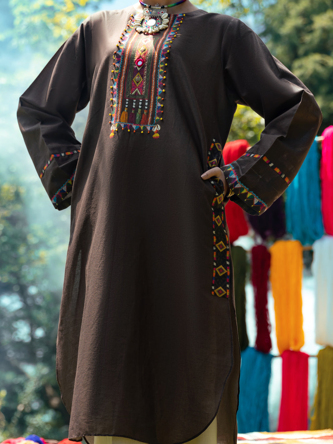 Cambric Brown Kurti - Almirah