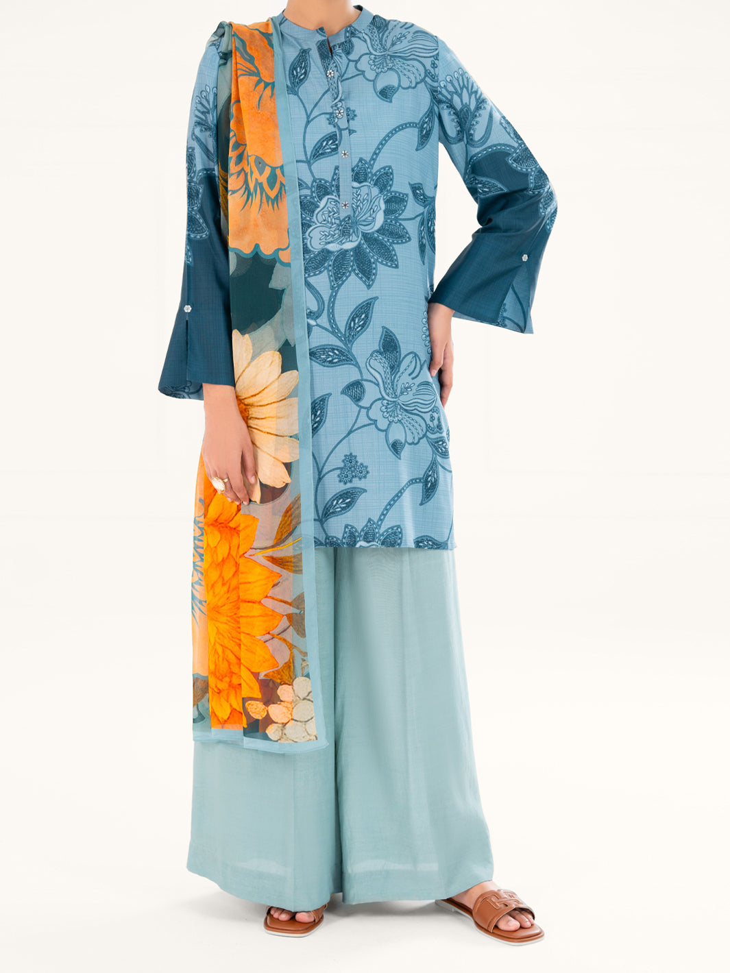 Poly Cambric Aqua Blue Stitched Suit - Almirah