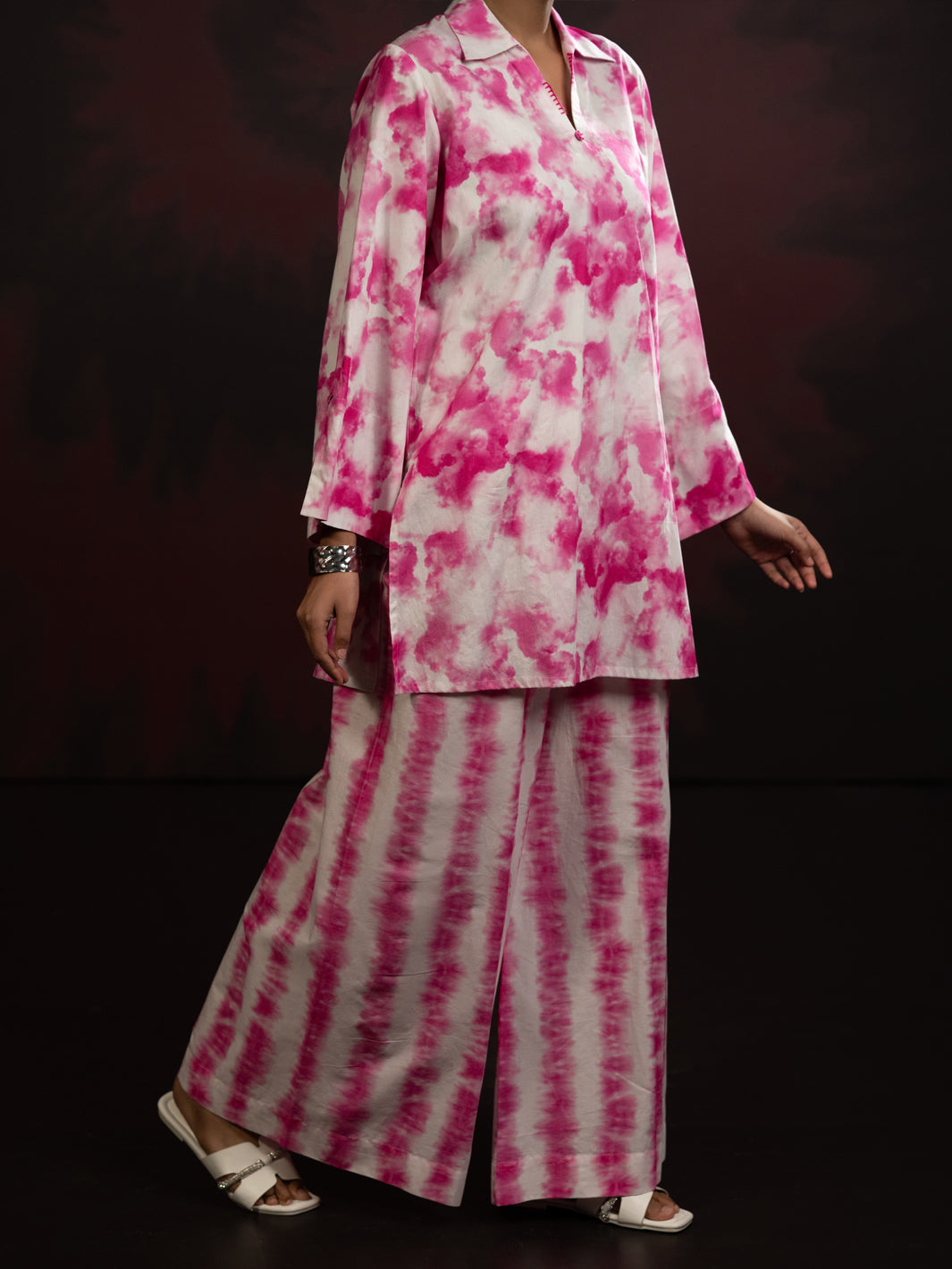 Dobby Pink Stitched Suit - Almirah