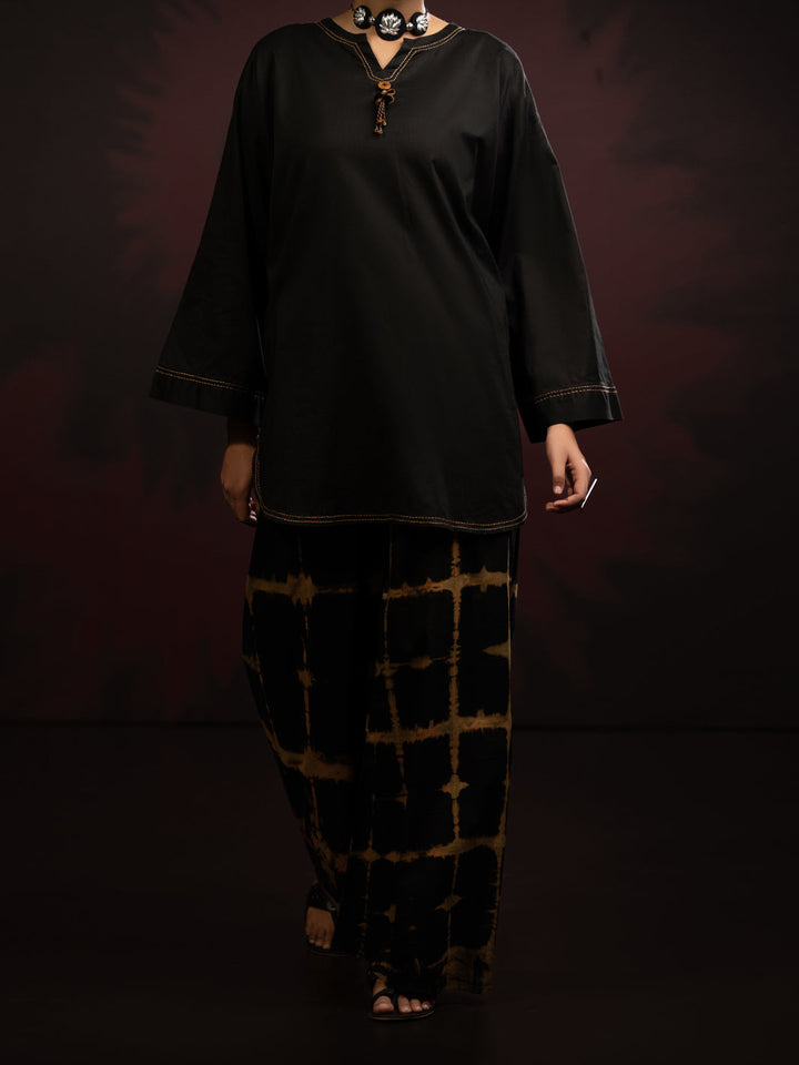 Dobby Black Stitched Suit - Almirah