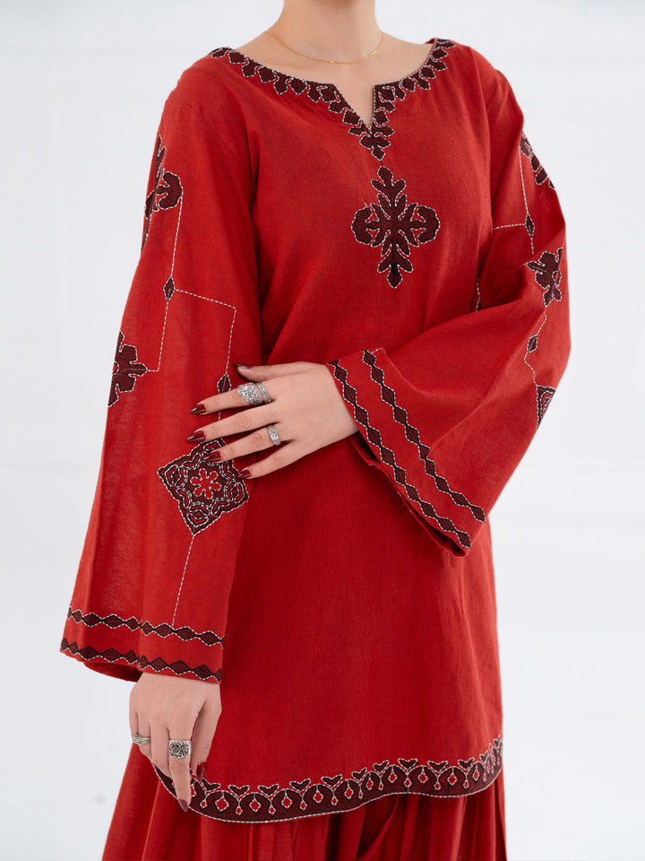Cambric Rust Stitched Suit - Almirah
