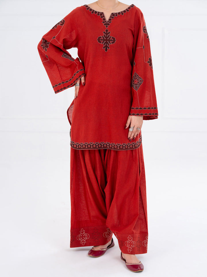 Cambric Rust Stitched Suit - Almirah