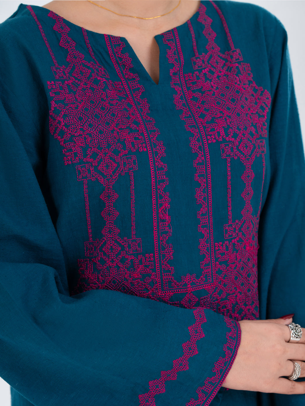 Cambric Turquoise Stitched Suit - Almirah