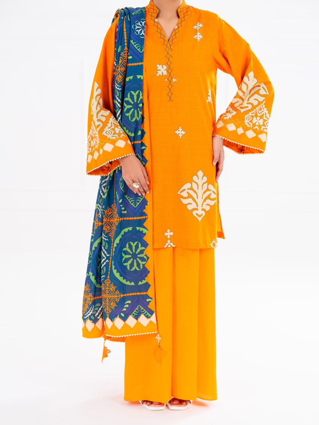 Cambric Mustard Stitched Suit - Almirah