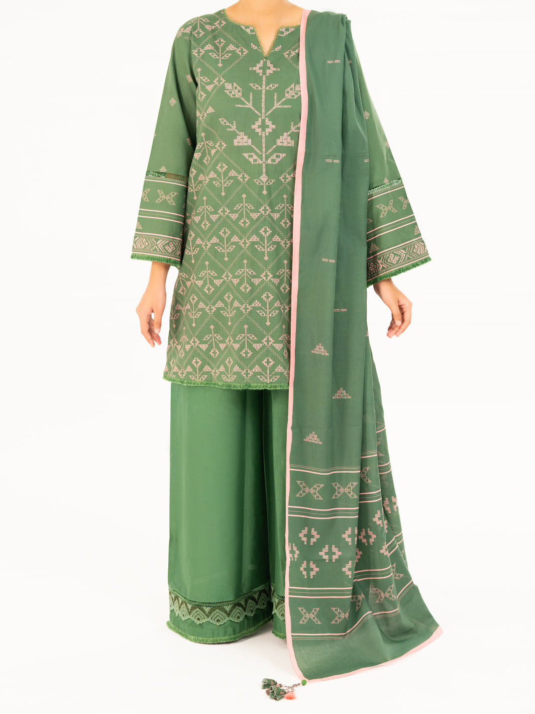 Cambric Green Unstitched Suit - Almirah