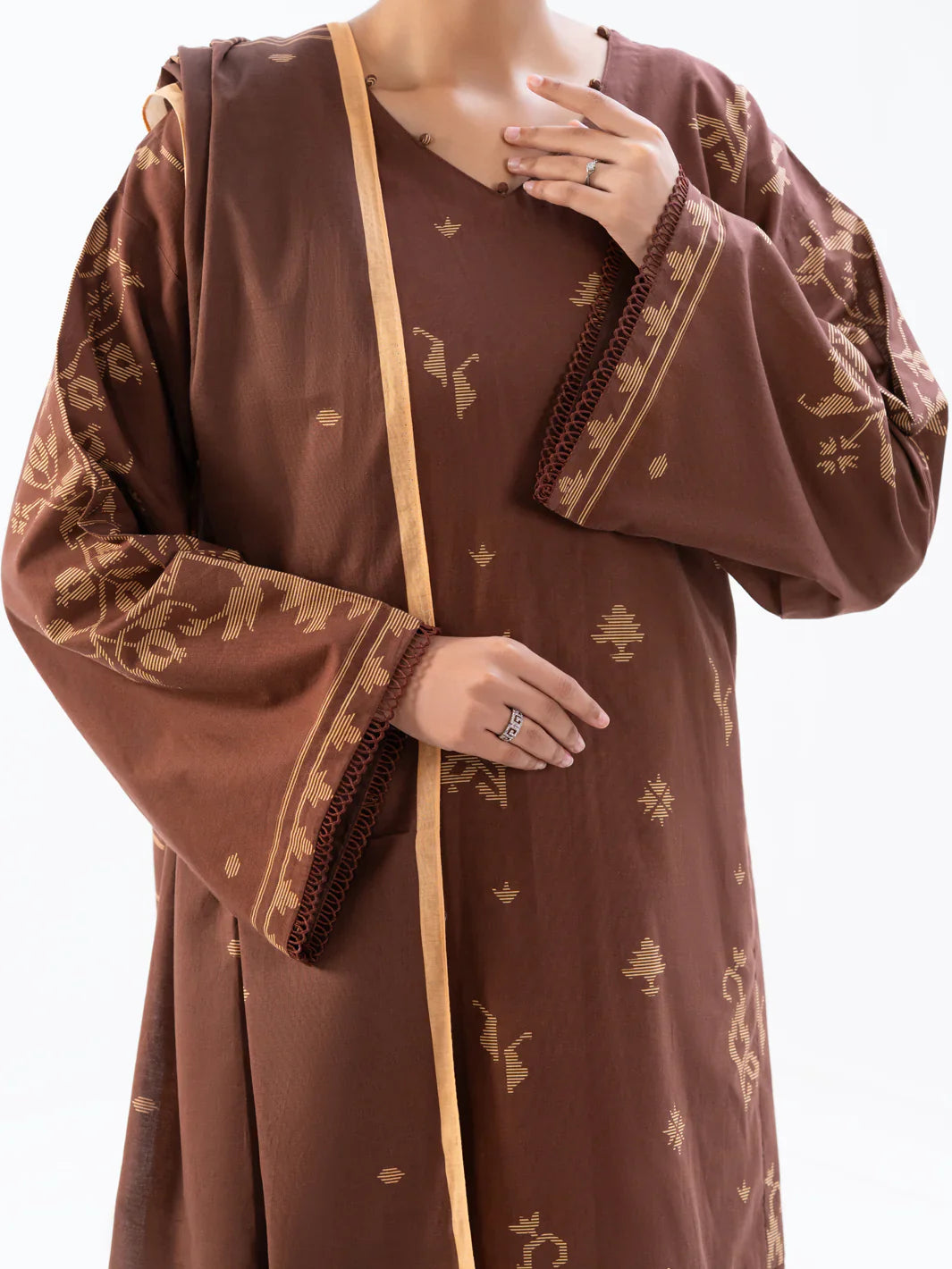 Cambric Brown Unstitched Suit - Almirah