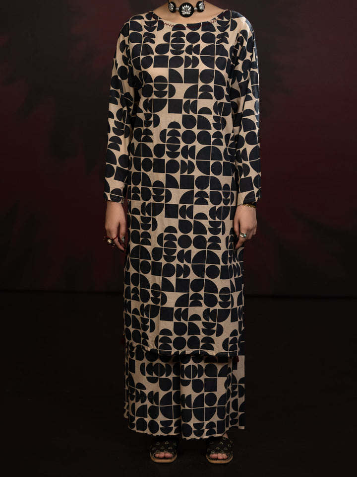 Cambric Black & White Stitched Suit - Almirah