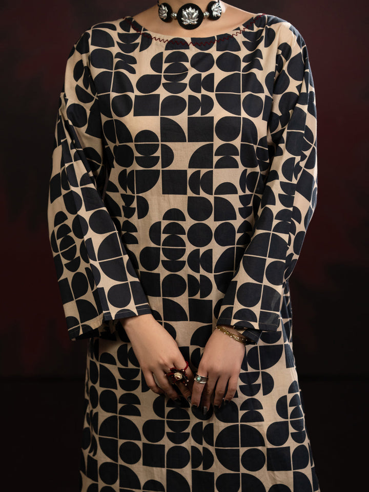 Cambric Black & White Stitched Suit - Almirah