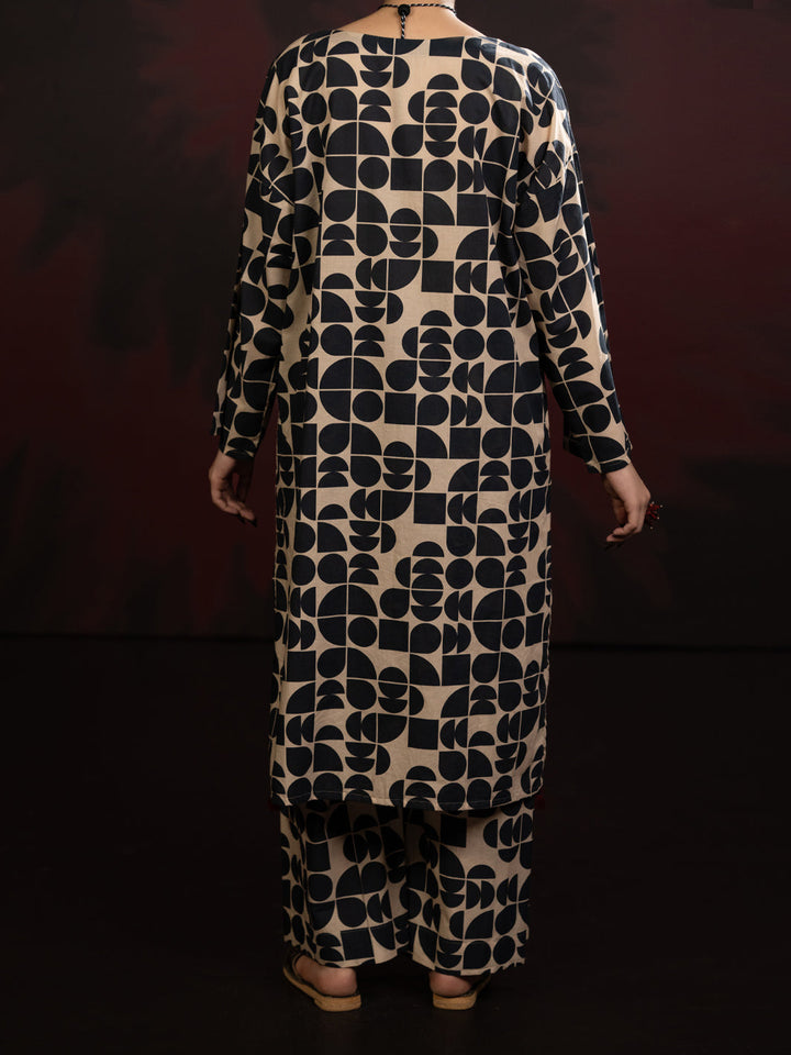 Cambric Black & White Stitched Suit - Almirah