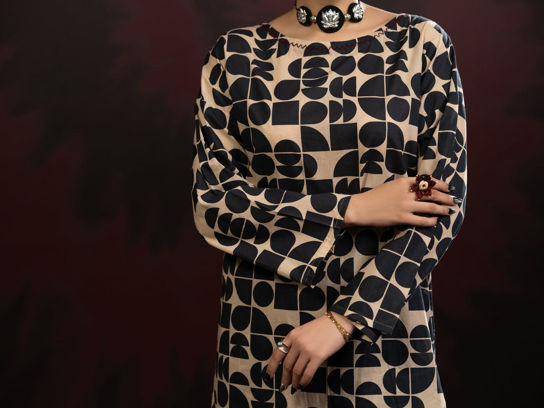 Cambric Black & White Stitched Suit - Almirah