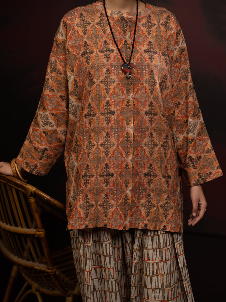 Slub Khaddar Copper Stitched Suit - Almirah