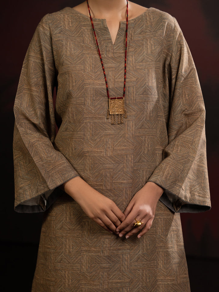 Slub Khaddar Beige Stitched Suit - Almirah