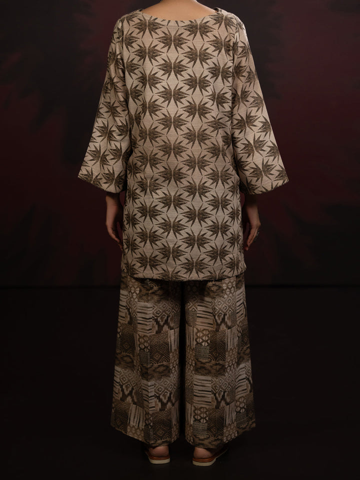 Slub Khaddar Beige Stitched Suit - Almirah