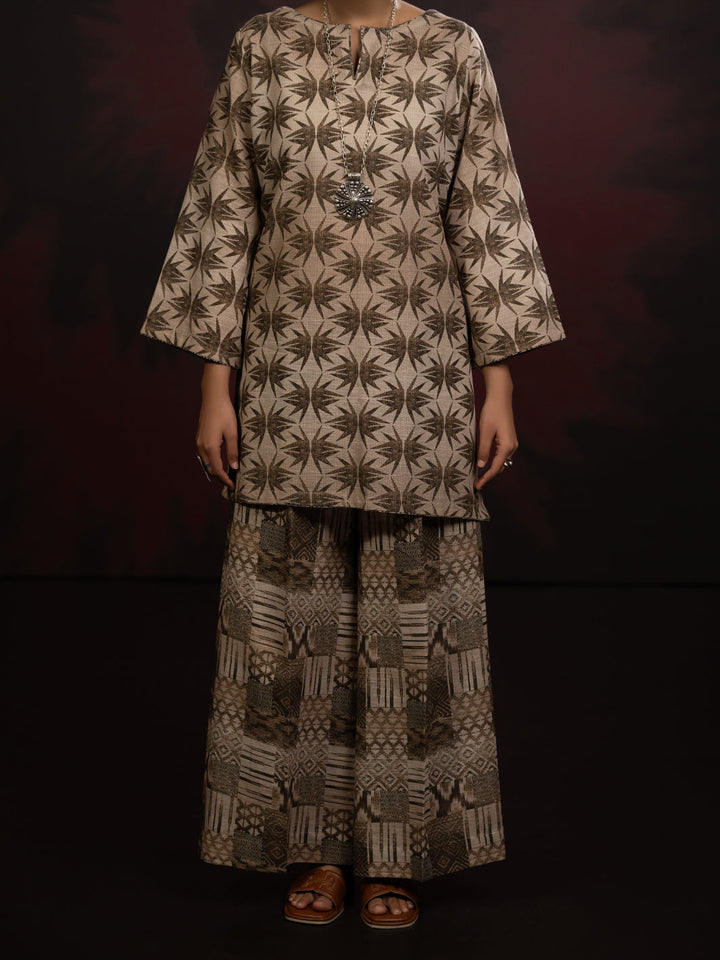 Slub Khaddar Beige Stitched Suit - Almirah