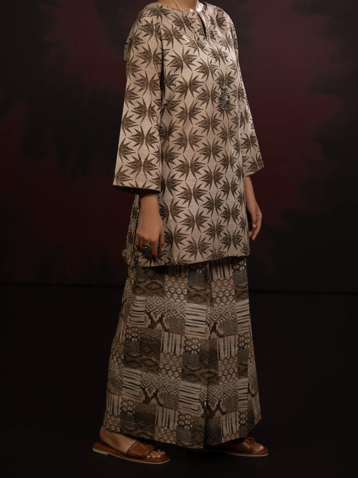 Slub Khaddar Beige Stitched Suit - Almirah