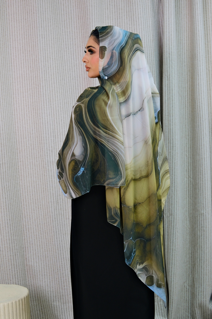 Stone Flow Khaki Printed Hijab