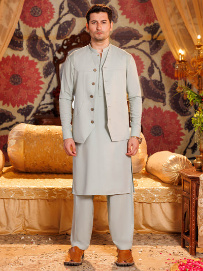 Silver Blended Light Green Shalwar Kameez - Panjnad by J. Junaid Jamshed