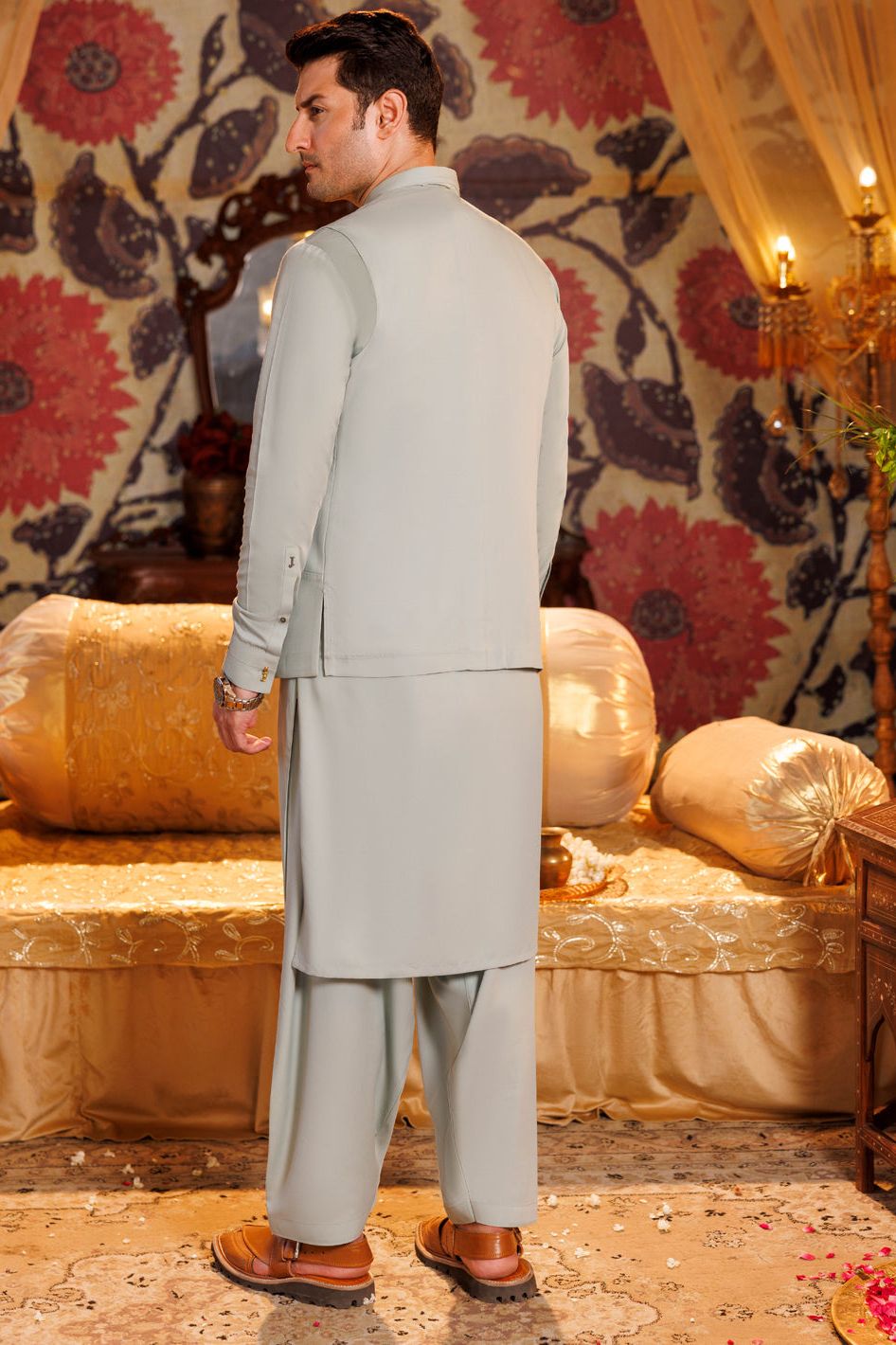 Silver Blended Light Green Shalwar Kameez Panjnad by Junaid