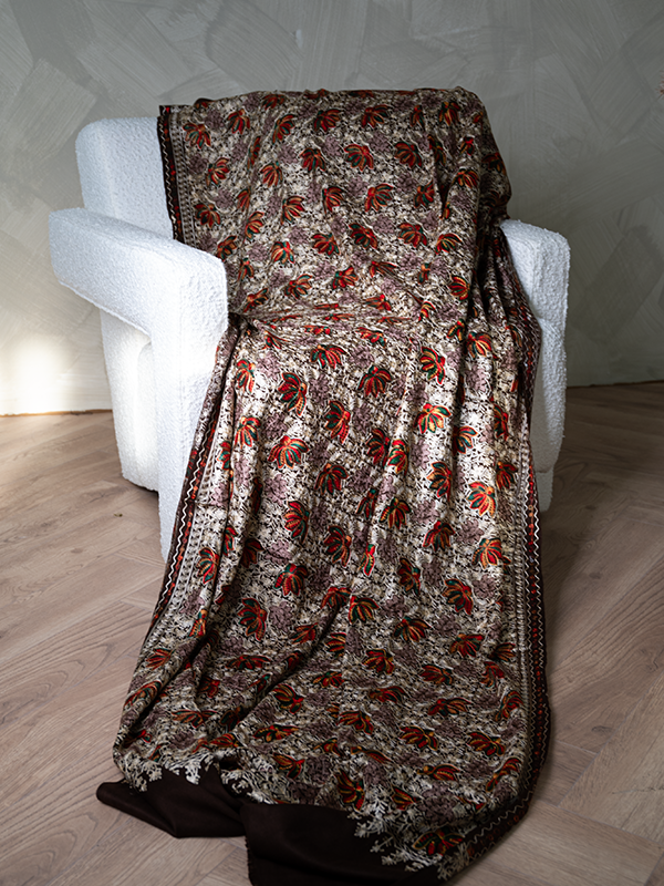 Phool Silky Jall Aari Brown Shawl  - Janan