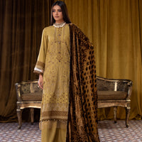 Embroidered Wool Mustard Stitched Suit - Lala Brocade Vol I