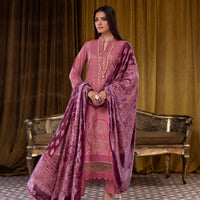 Embroidered Wool Pink Stitched Suit - Lala Brocade Vol I