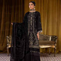 Embroidered Wool Black Stitched Suit - Lala Brocade Vol I