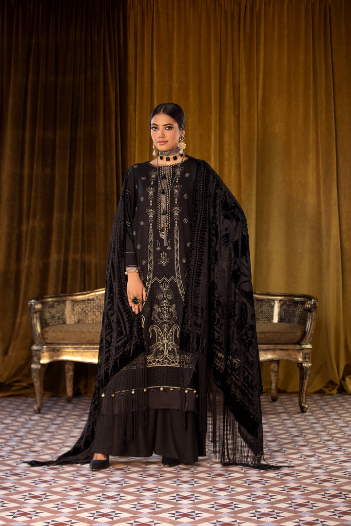 Embroidered Wool Black Stitched Suit - Lala Brocade Vol I