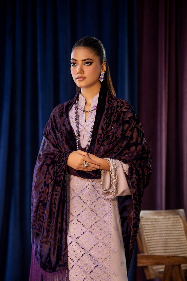 Embroidered Wool Lilac Stitched Suit - Lala Brocade Vol I