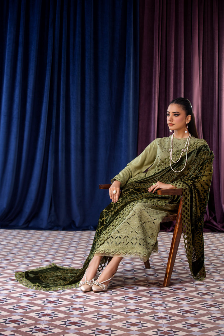 Embroidered Wool Sage Stitched Suit - Lala Brocade Vol I