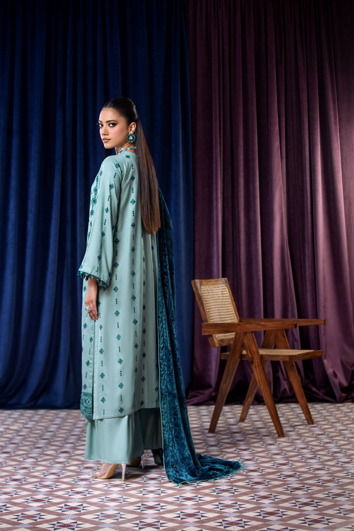 Embroidered Wool Ferozi Stitched Suit - Lala Brocade Vol I