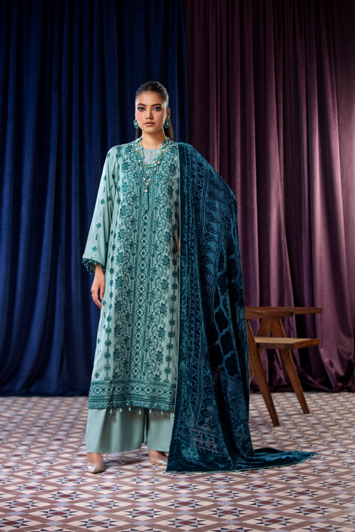Embroidered Wool Ferozi Stitched Suit - Lala Brocade Vol I